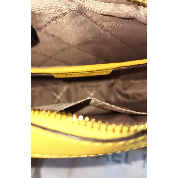Michael Kors Leather Jet Set East West Zip Chain Crossbody Daffodil Yellow - Picture 10 of 13